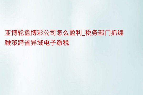 亚博轮盘博彩公司怎么盈利_税务部门抓续鞭策跨省异域电子缴税