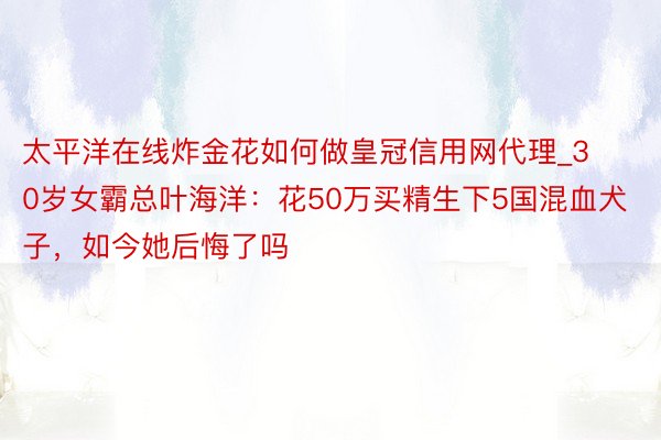 太平洋在线炸金花如何做皇冠信用网代理_30岁女霸总叶海洋：花50万买精生下5国混血犬子，如今她后悔了吗