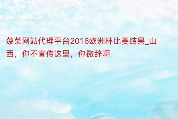 菠菜网站代理平台2016欧洲杯比赛结果_山西，你不宣传这里，你微辞啊‼️